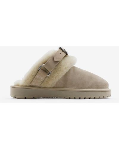 Burberry Suede And Shearling Chubby Mules - Natural