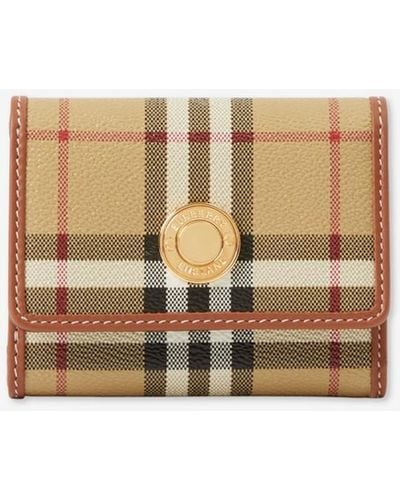 Burberry Check And Leather Small Folding Wallet - Natural