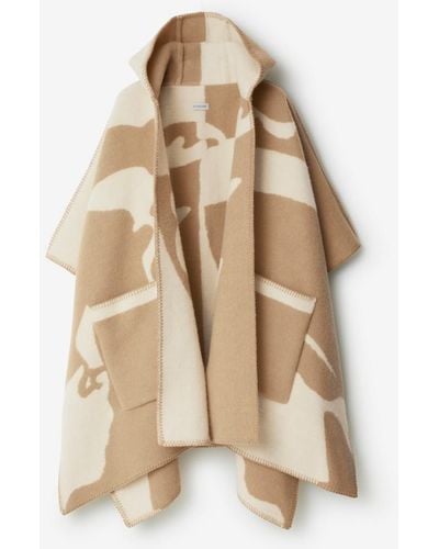 Burberry Ekd Wool Blanket Cape - Natural