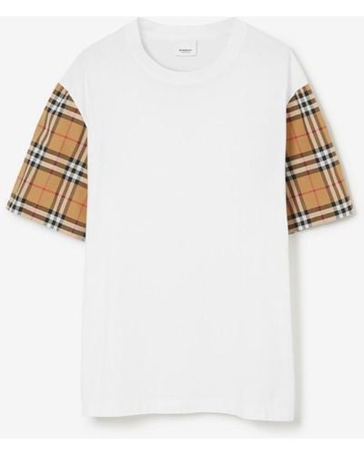 Burberry T-shirt En Jersey De Coton À Finitions En Popeline À Carreaux - Blanc