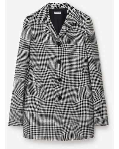 Burberry Warped Houndstooth Wool Jacket - Gray