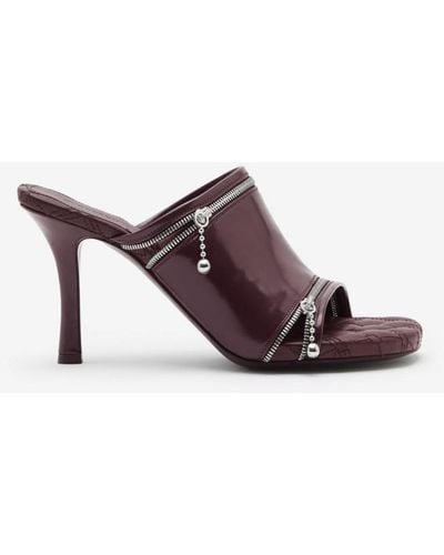 Burberry Leather Peep Sandals - Purple