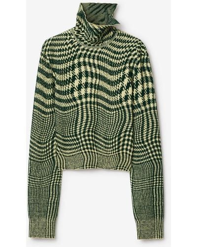 Burberry Warped Houndstooth Wool Blend Sweater - Green