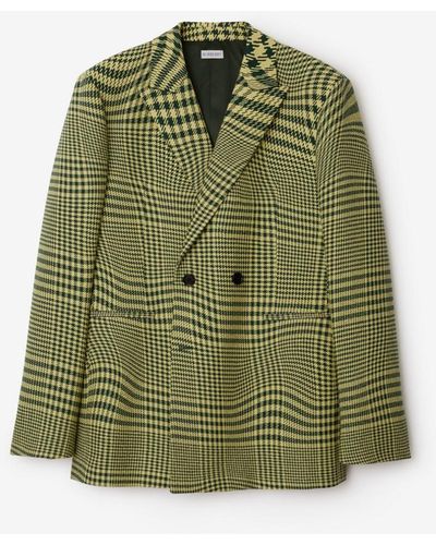 Burberry Warped Houndstooth Wool Jacket - Green