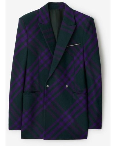Burberry Check Wool Tailored Jacket​#​ - Blue