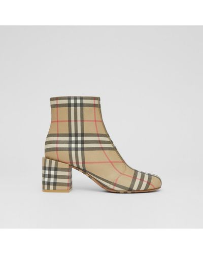 Burberry Vintage Check Block-heel Ankle Boots - Natural
