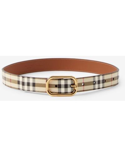 Burberry Check And Leather Belt - Brown