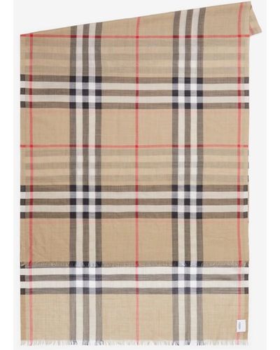 Burberry Check Wool Silk Scarf - Natural