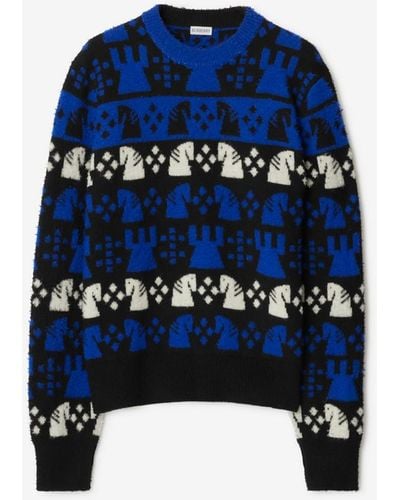 Burberry Wollmisch-Pullover mit Schachfiguren-Muster - Blau