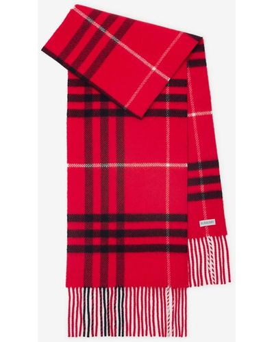 Burberry 'check' Cashmere Scarf in White | Lyst