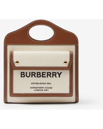 Burberry Pocket Bag in Zweitonoptik und Kleinformat aus Canvas und Leder - Braun