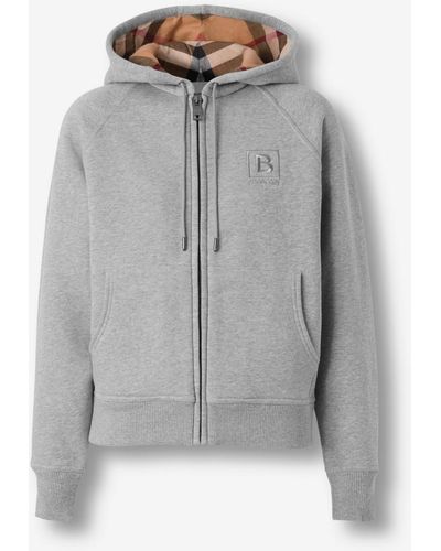 Burberry Letter Graphic Cotton Blend Zip Hoodie - Gray