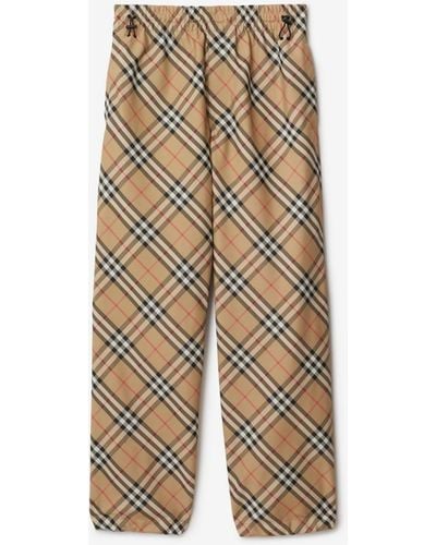Burberry Check Twill Pants - Natural