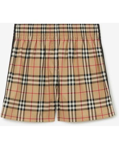 Burberry Side Stripe Vintage Check Stretch Cotton Shorts - Natural
