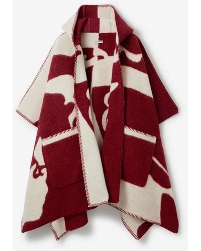 Burberry Ekd Wool Blanket Cape - Red