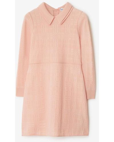 Burberry Check Wool Blend Dress - Pink