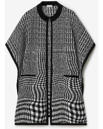 Burberry Warped Houndstooth Wool Cashmere Cape - Gray