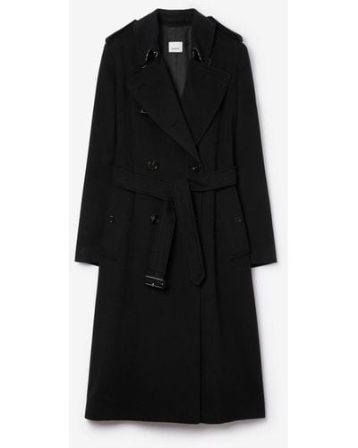 Burberry Long Cashmere Blend Kensington Trench Coat - Black