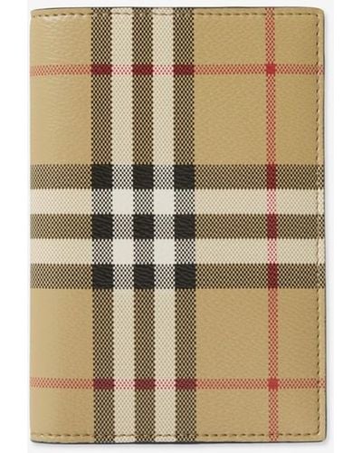Burberry Check And Leather Passport Holder - Metallic