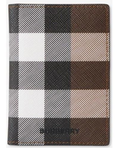 Burberry Check And Leather Folding Card Case - Gray