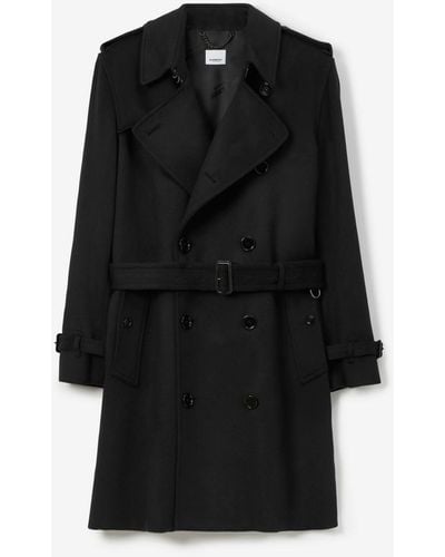 Burberry Mid-length Cashmere Blend Kensington Trench Coat - Black