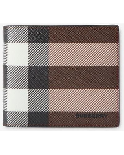 Burberry Check And Leather Bifold Wallet - Gray