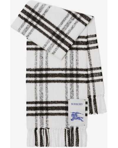 Burberry Check Wool Scarf - White