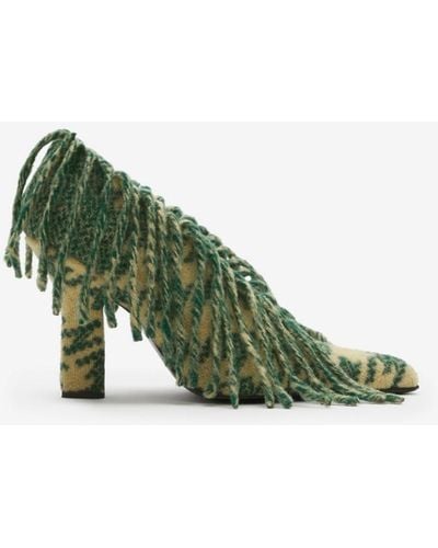 Burberry Check Wool Sweep Pumps - Green