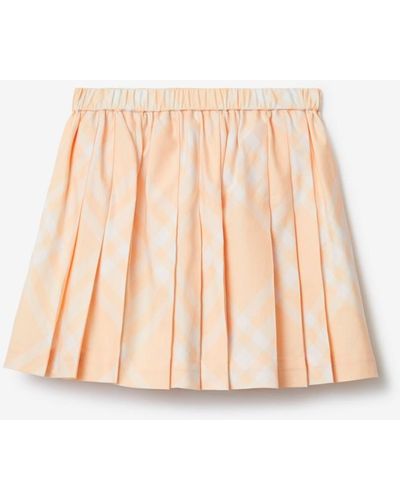 Burberry Pleated Check Cotton Skirt - Natural