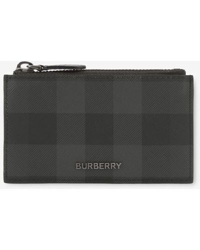 Burberry Charcoal Check Zip Card Case - Black