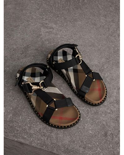Burberry House Check Strappy Sandals With Hardware Detail - Black