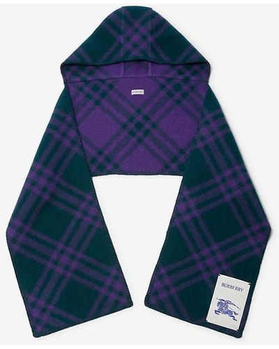 Burberry Check Wool Hooded Scarf - Blue