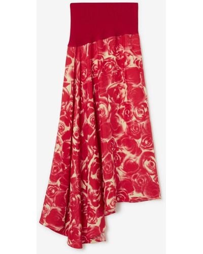 Burberry Rose Silk Skirt - Red