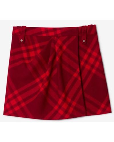 Burberry Check Wool Mini Skirt - Red