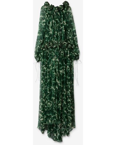 Burberry Rose Silk Chiffon Dress - Green