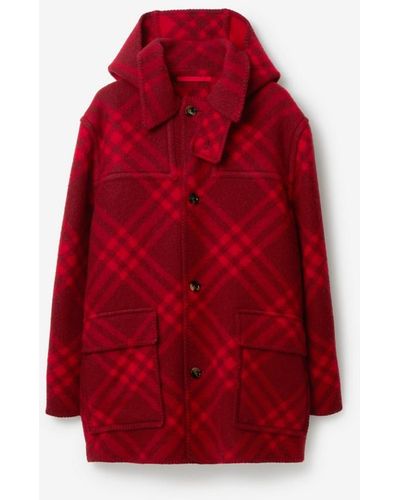 Burberry Check Wool Blanket Cape - Red