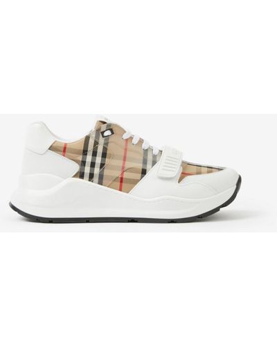 Burberry Check And Leather Sneakers - White