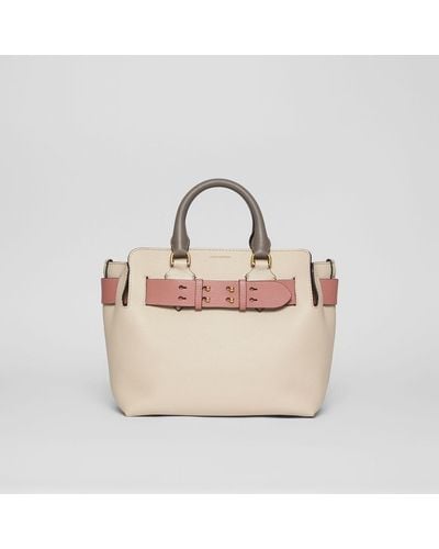 Burberry Small Leather Belt Tote - Natural