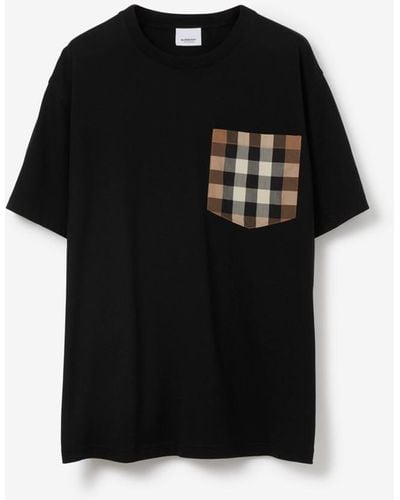 Burberry Check Pocket Cotton T-shirt - Black