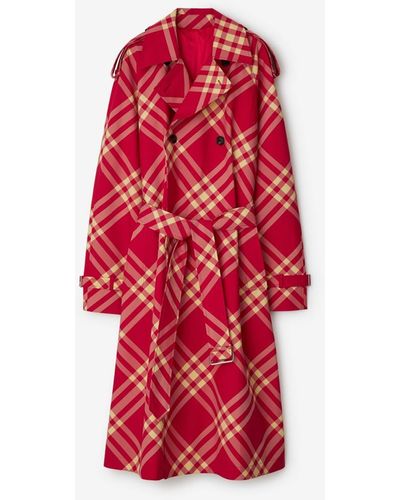 Burberry Long Check Trench Coat - Red
