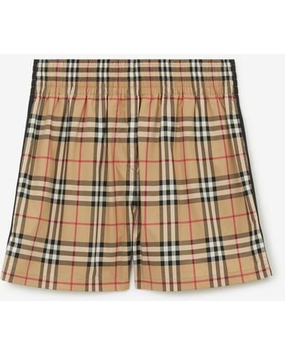 Burberry Check Stretch Cotton Shorts - Natural