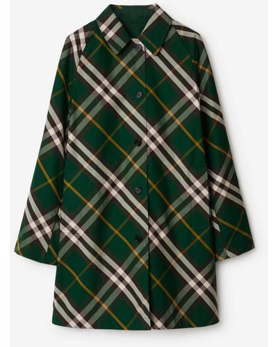 Burberry Mid-length Reversible Check Gabardine Car Coat - Green