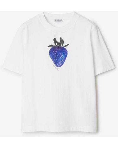 Burberry Baumwoll-T-Shirt mit Erdbeermotiv - Weiß