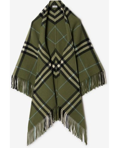 Burberry Cape aus Wolle in Check - Grün