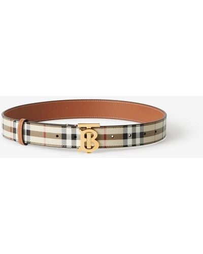 Burberry Check And Leather Tb Belt - Brown