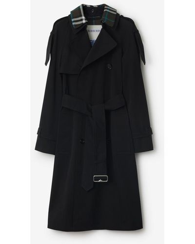 Burberry Long Detachable Collar Gabardine Trench Coat - Black