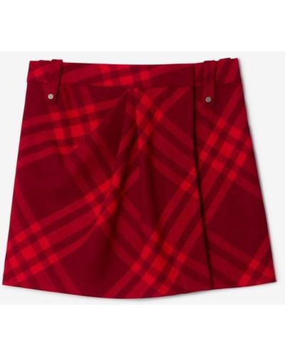 Burberry Check Wool Mini Skirt - Red