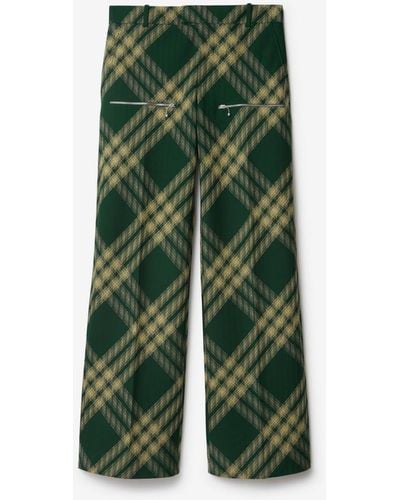 Burberry Check Wool Trousers - Green