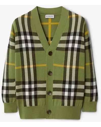 Burberry Check Wool Cotton Cardigan - Green