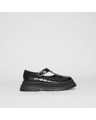 Burberry Embossed Leather T-bar Shoes - Black